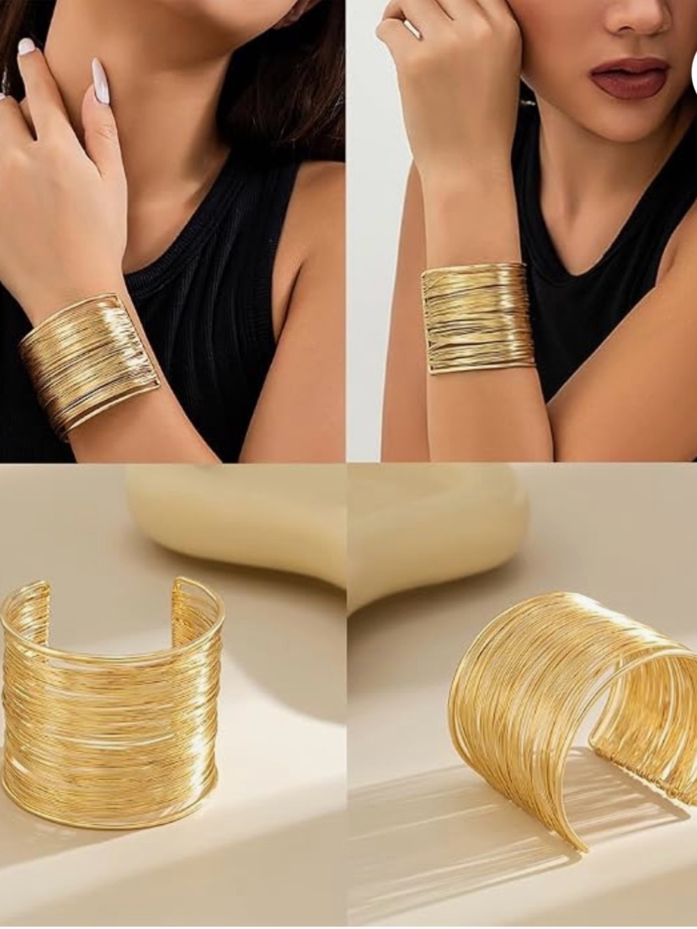 Fashion Womens Multilayer Metal Wire Open Wide Cuff Bracelet Copper Gold Plated